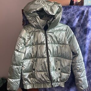 Marc Jacobs New York Frosted Green Metallic Puffer Jacket